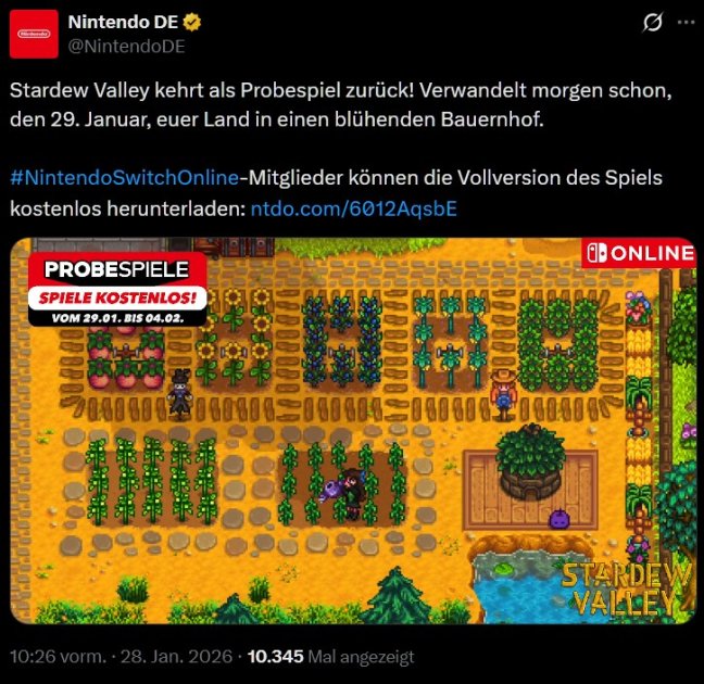 Stardew Valley für Nintendo Switch Online-Mitglieder kostenlos
